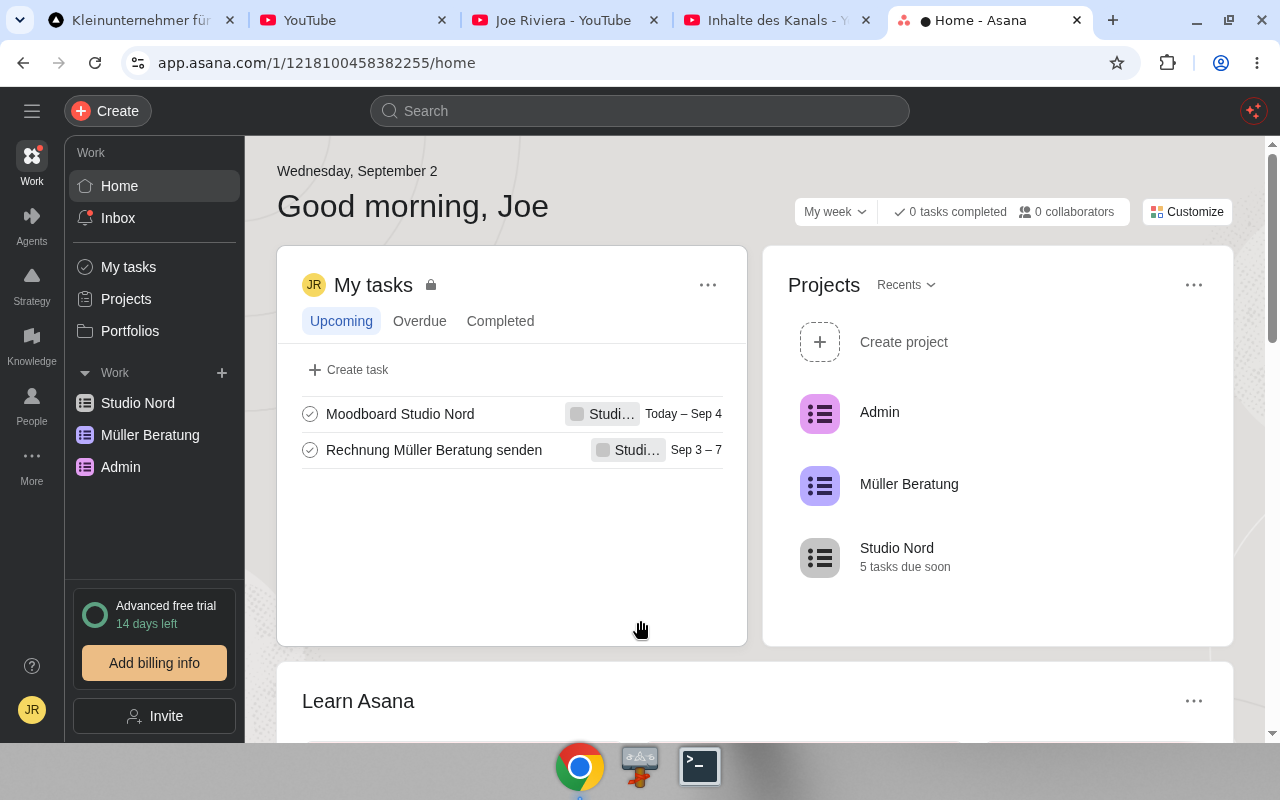 Asana – Dashboard. Real UI from a free/trial account