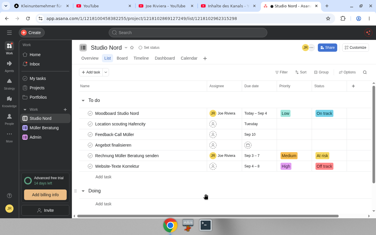Asana – Liste. Real UI from a free/trial account