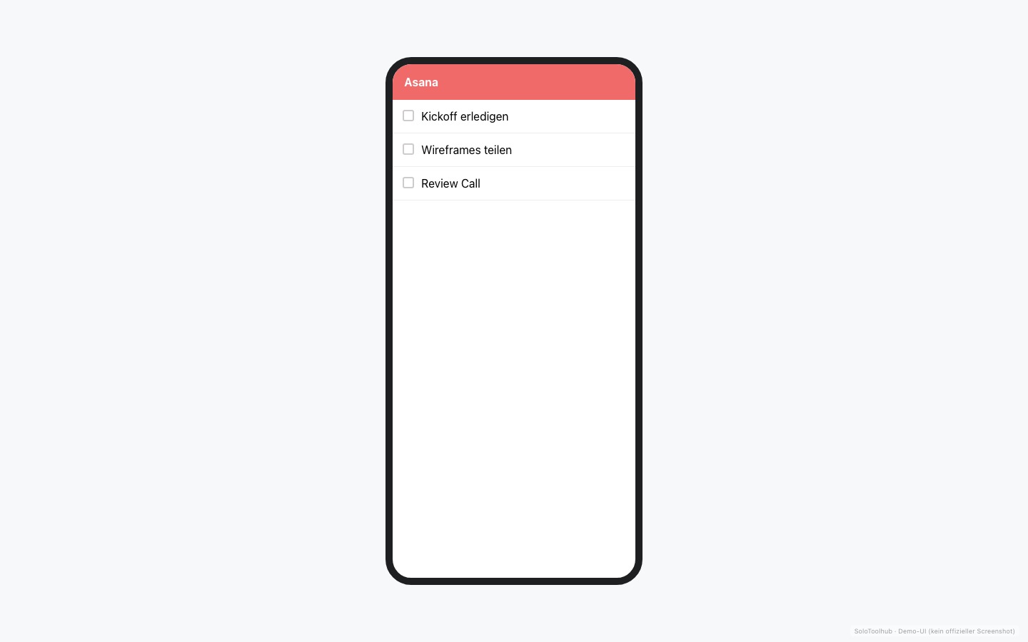 Asana – Mobile (Demo-UI mit Freelancer-Demodaten, kein offizieller Screenshot)