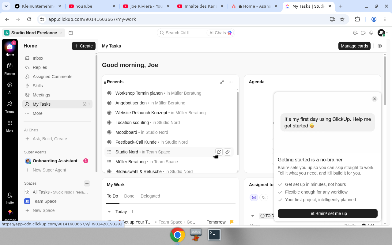 ClickUp – Dashboard. Real UI from a free/trial account