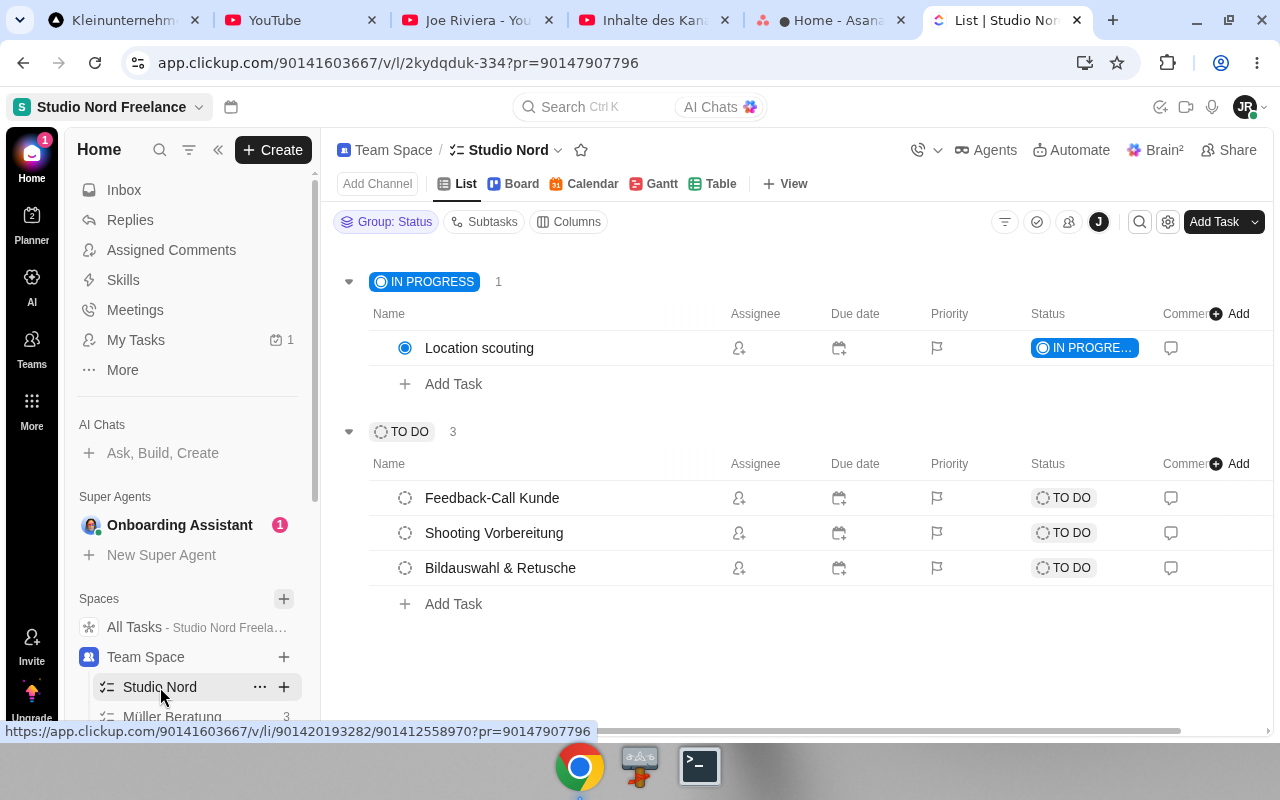 ClickUp – Liste. Real UI from a free/trial account