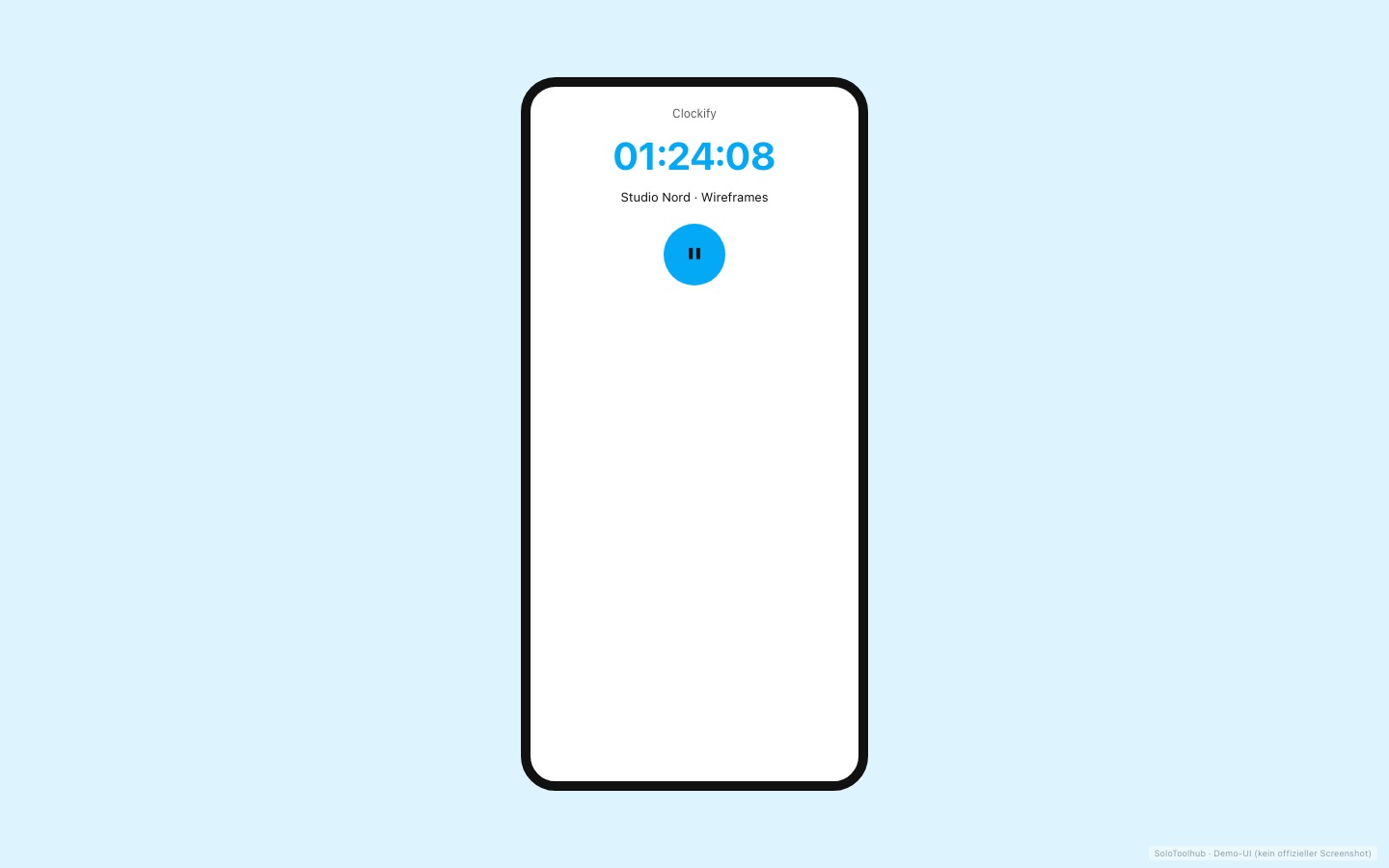 Clockify – Mobile (Demo-UI mit Freelancer-Demodaten, kein offizieller Screenshot)