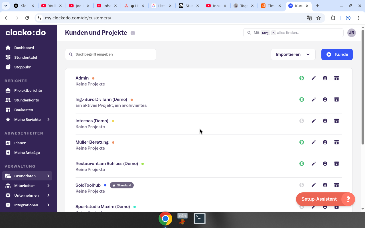 Clockodo – Liste. Real UI from a free/trial account