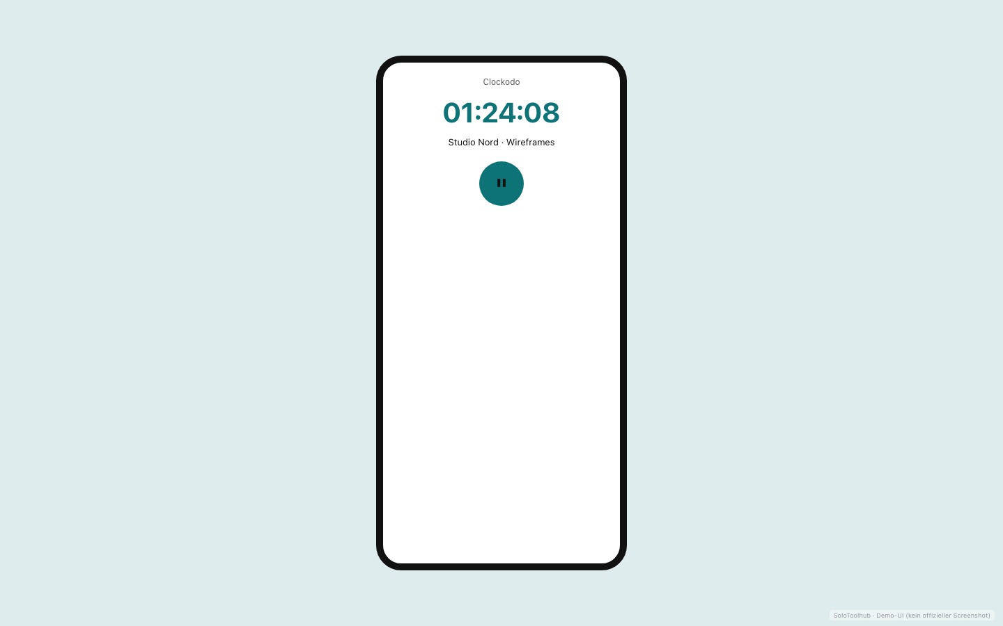 Clockodo – Mobile (Demo-UI mit Freelancer-Demodaten, kein offizieller Screenshot)