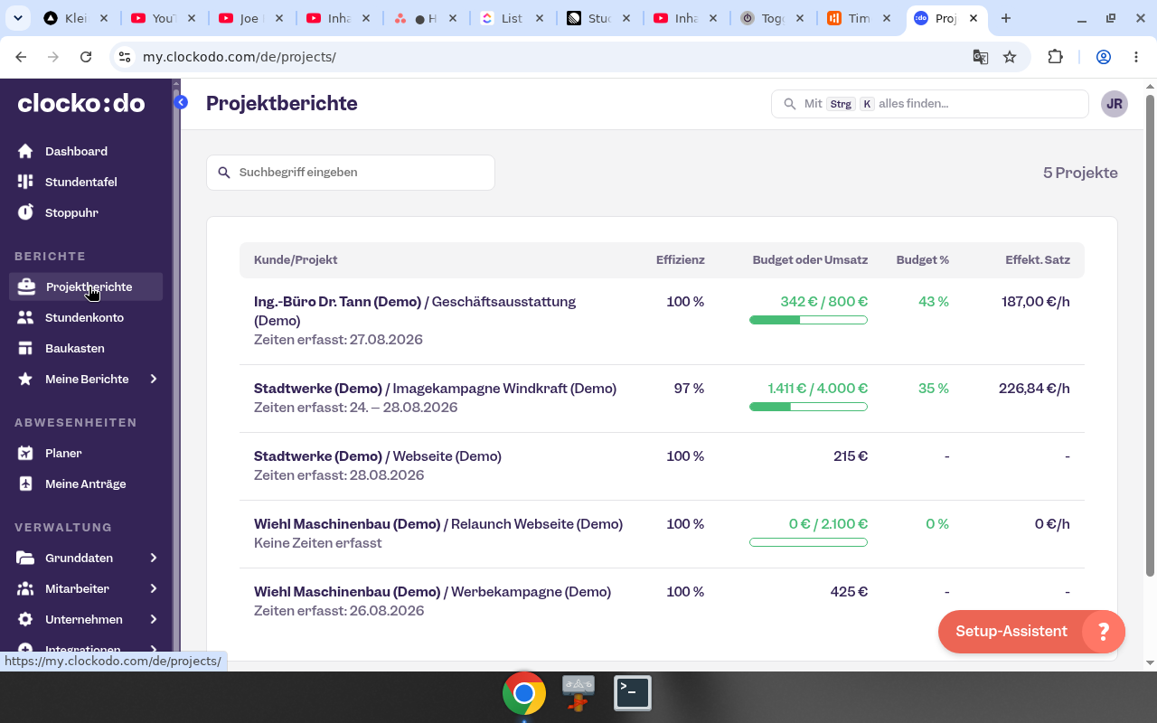 Clockodo – Reports. Real UI from a free/trial account