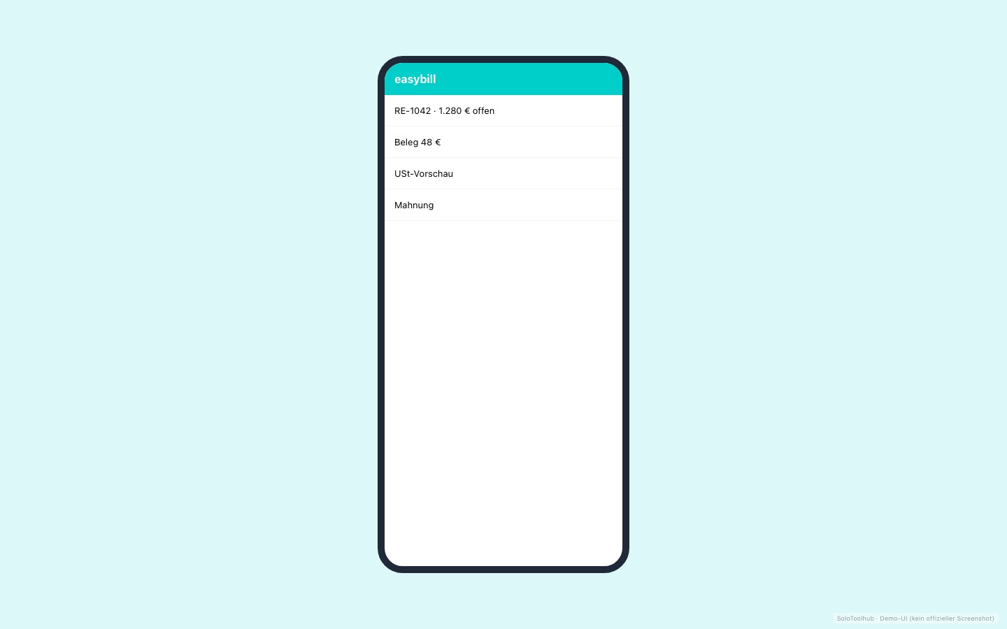 easybill – Mobile (Demo-UI mit Freelancer-Demodaten, kein offizieller Screenshot)