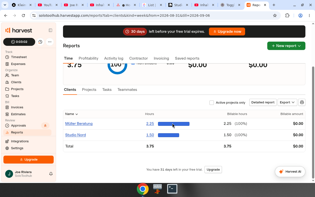 Harvest – Reports. Real UI from a free/trial account
