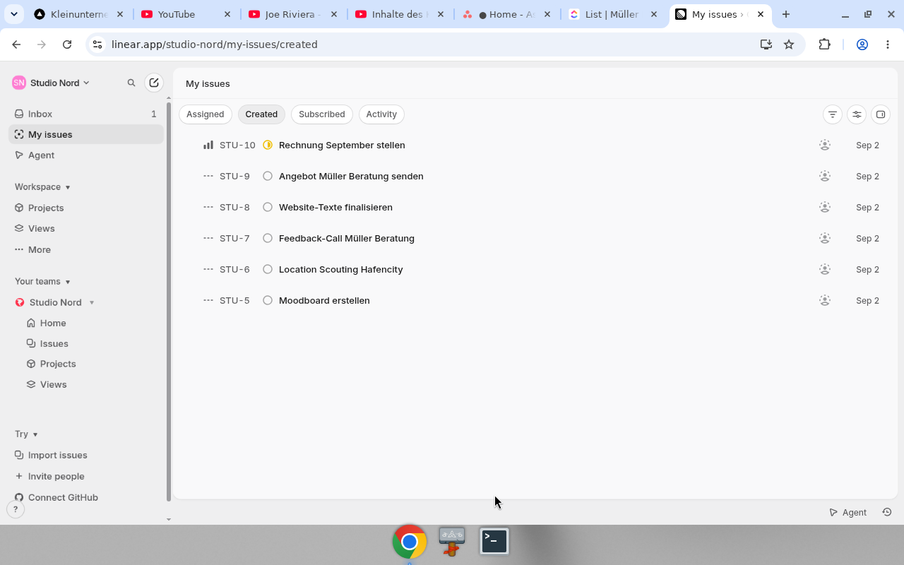 Linear – Dashboard. Real UI from a free/trial account