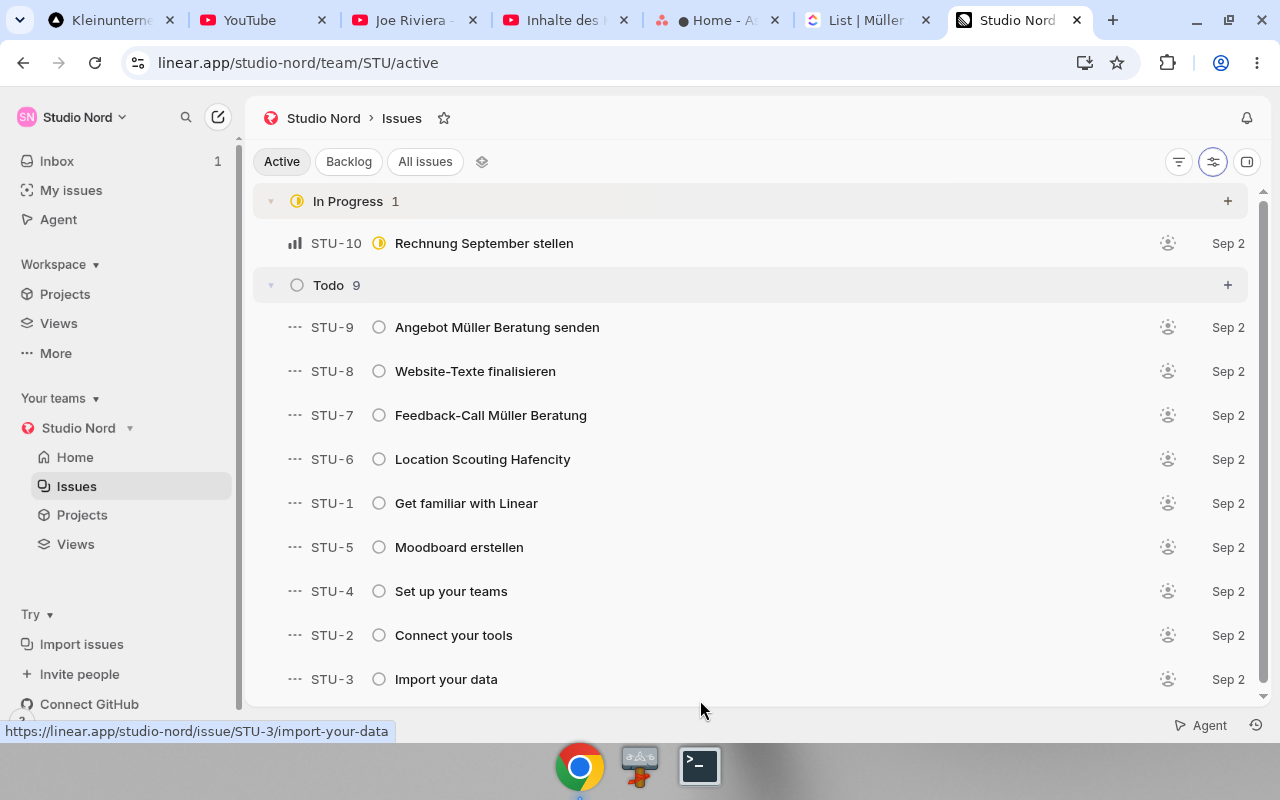 Linear – Liste. Real UI from a free/trial account
