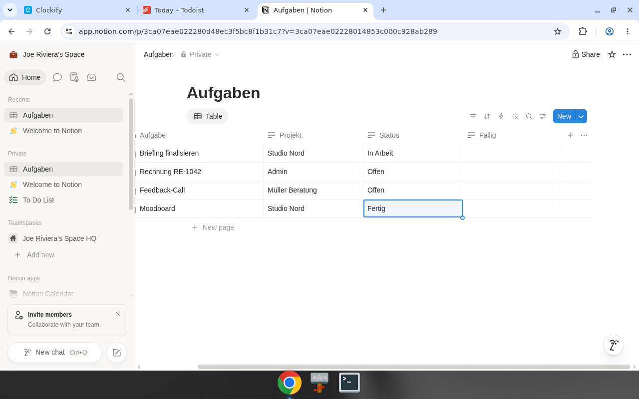 Notion – Liste. Real UI from a free/trial account