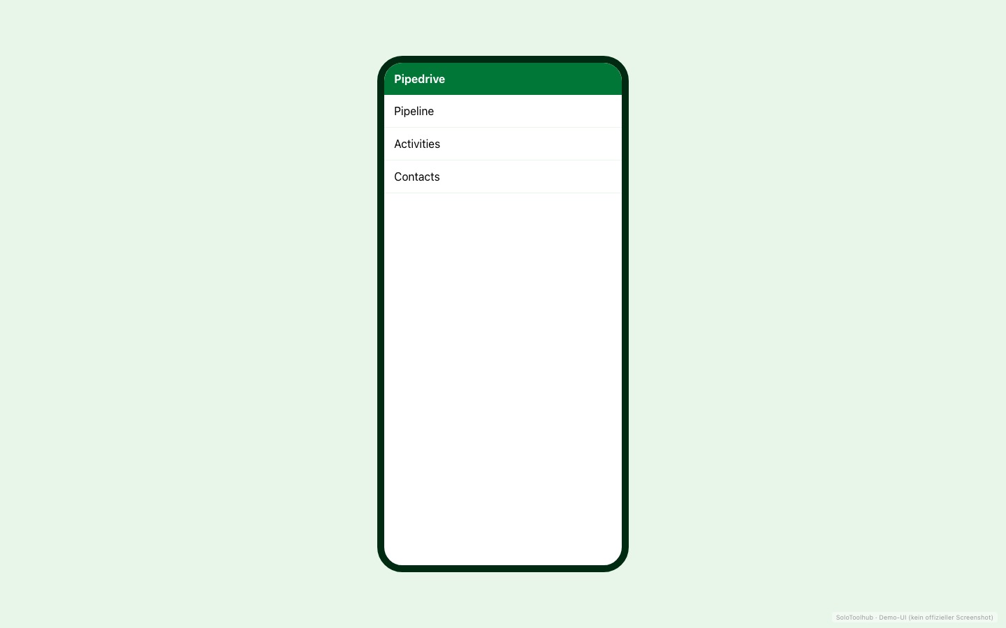Pipedrive – Mobile (Demo-UI mit Freelancer-Demodaten, kein offizieller Screenshot)