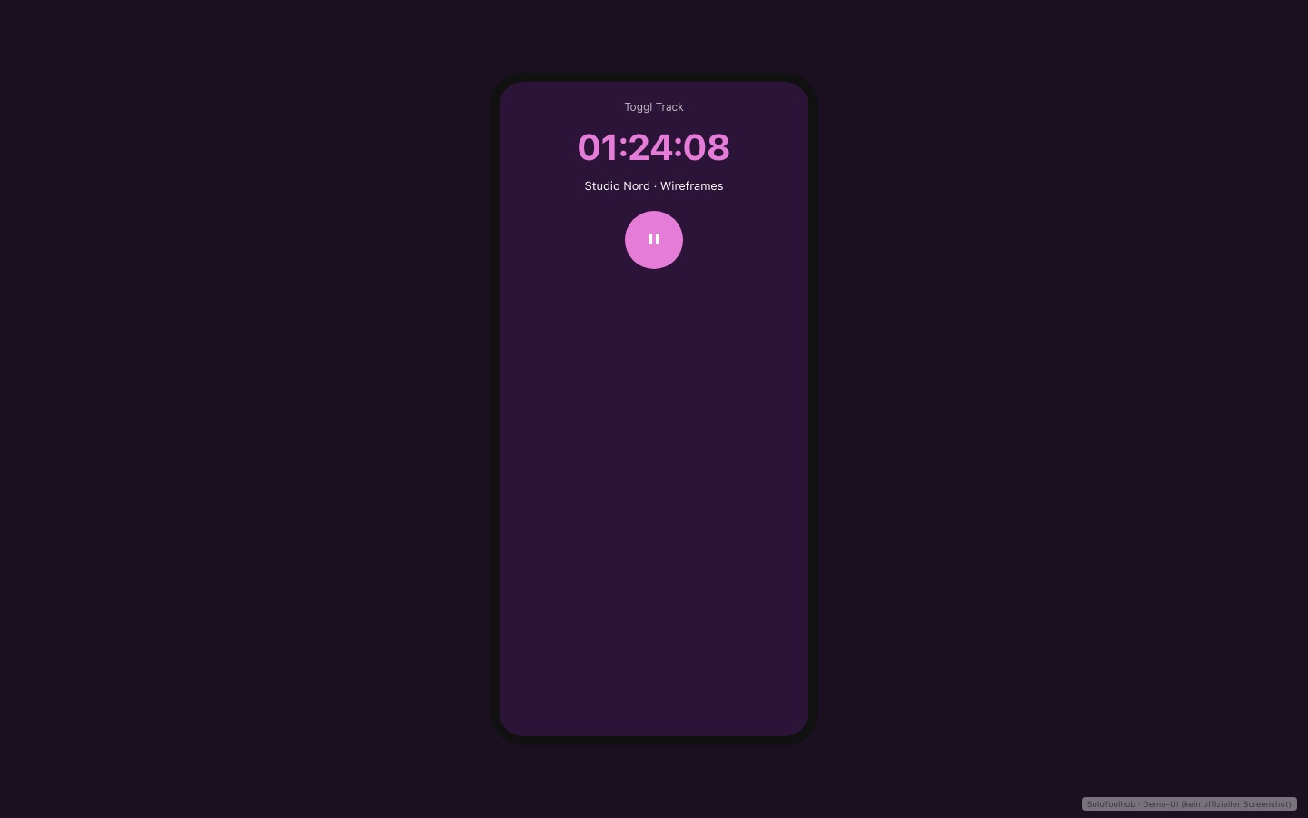 Toggl Track – Mobile (Demo-UI mit Freelancer-Demodaten, kein offizieller Screenshot)