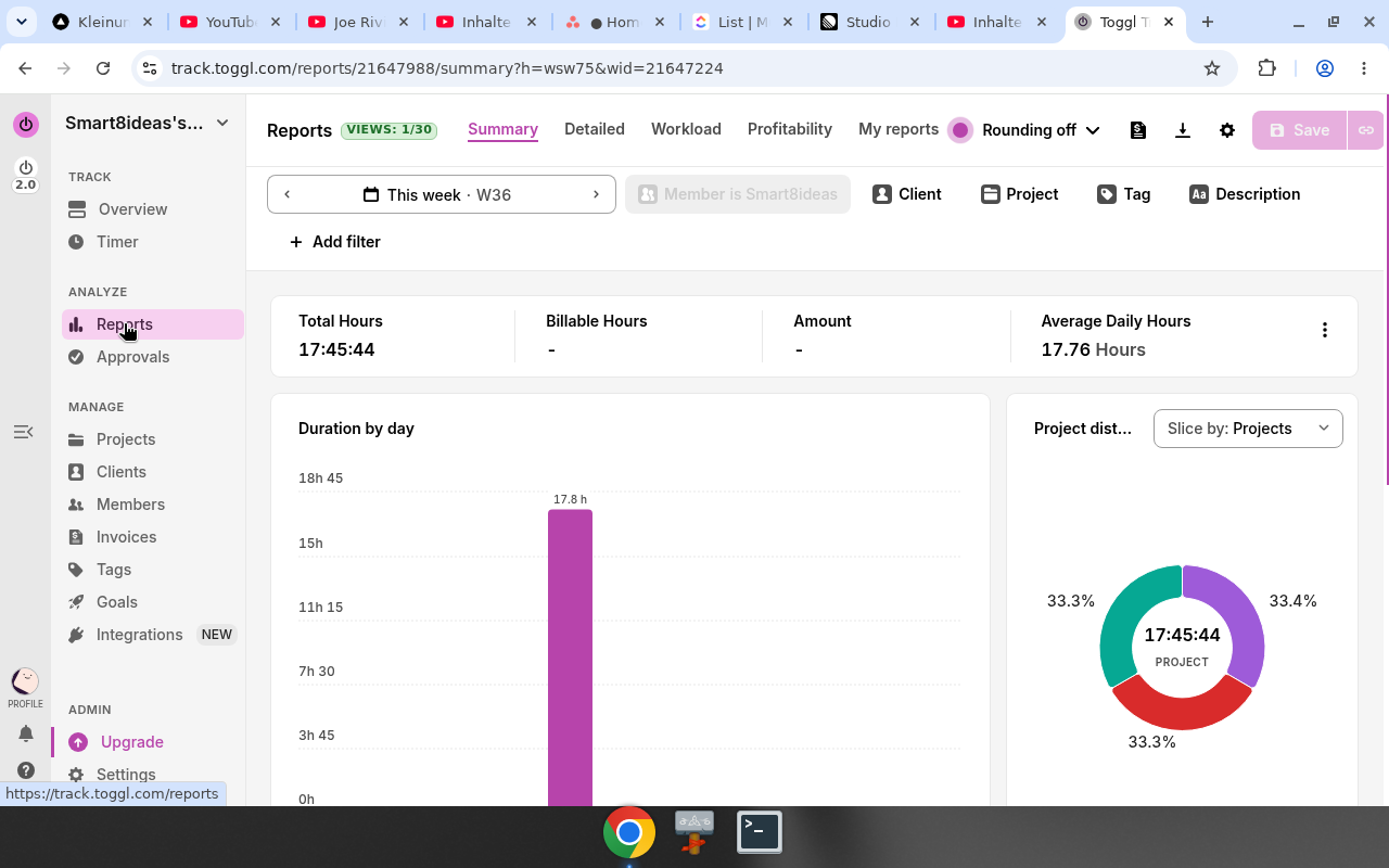 Toggl Track – Reports. Real UI from a free/trial account