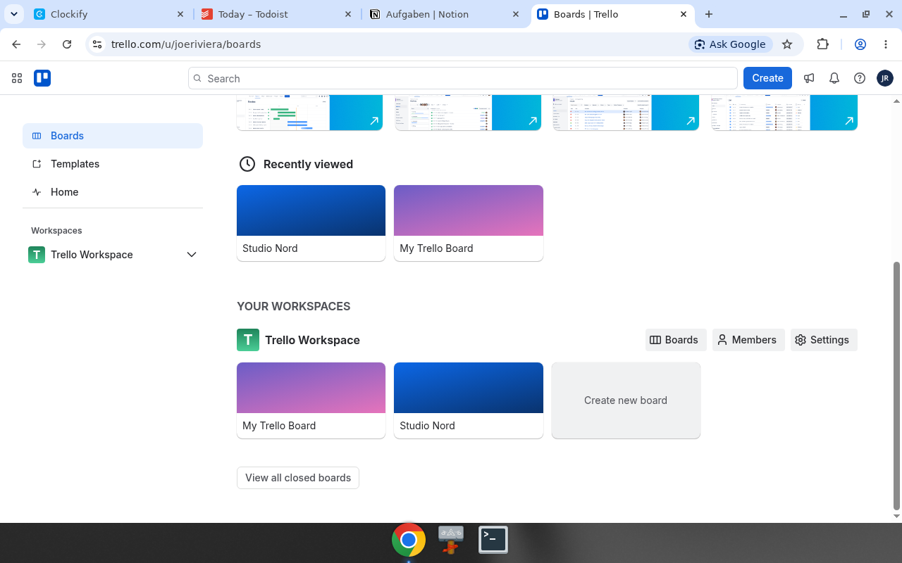 Trello – Dashboard. Real UI from a free/trial account