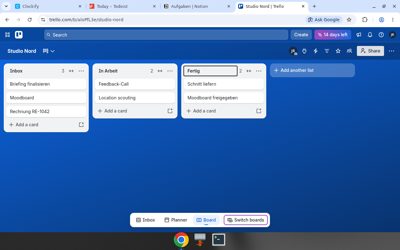 Trello – Liste. Real UI from a free/trial account